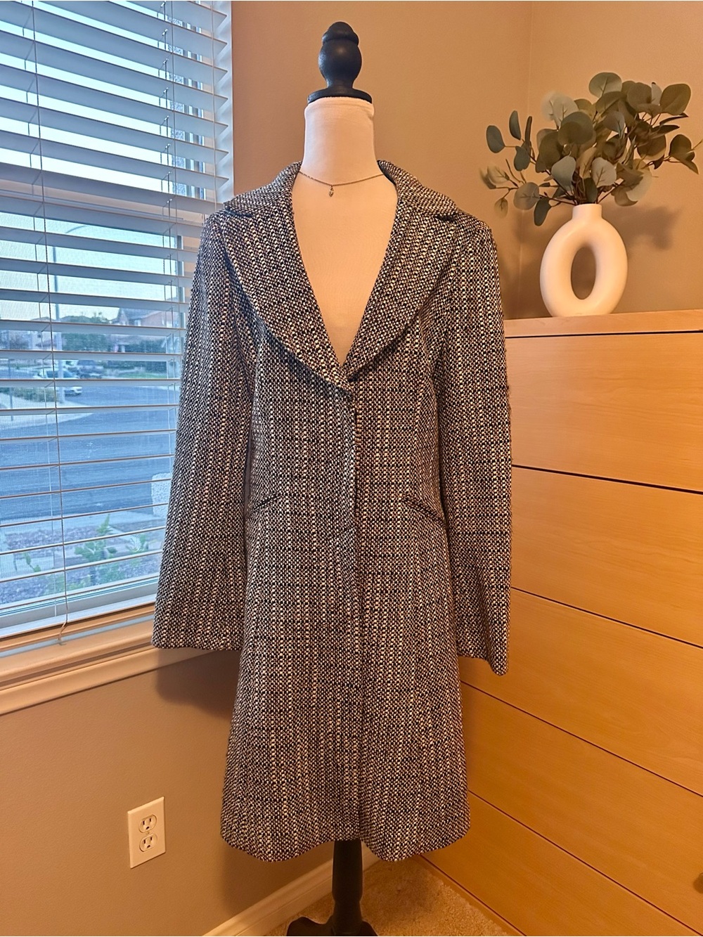 The Limited Black and White Tweed Trench Coat